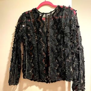 Hyacinth House Black Sequin Blouse sz Small